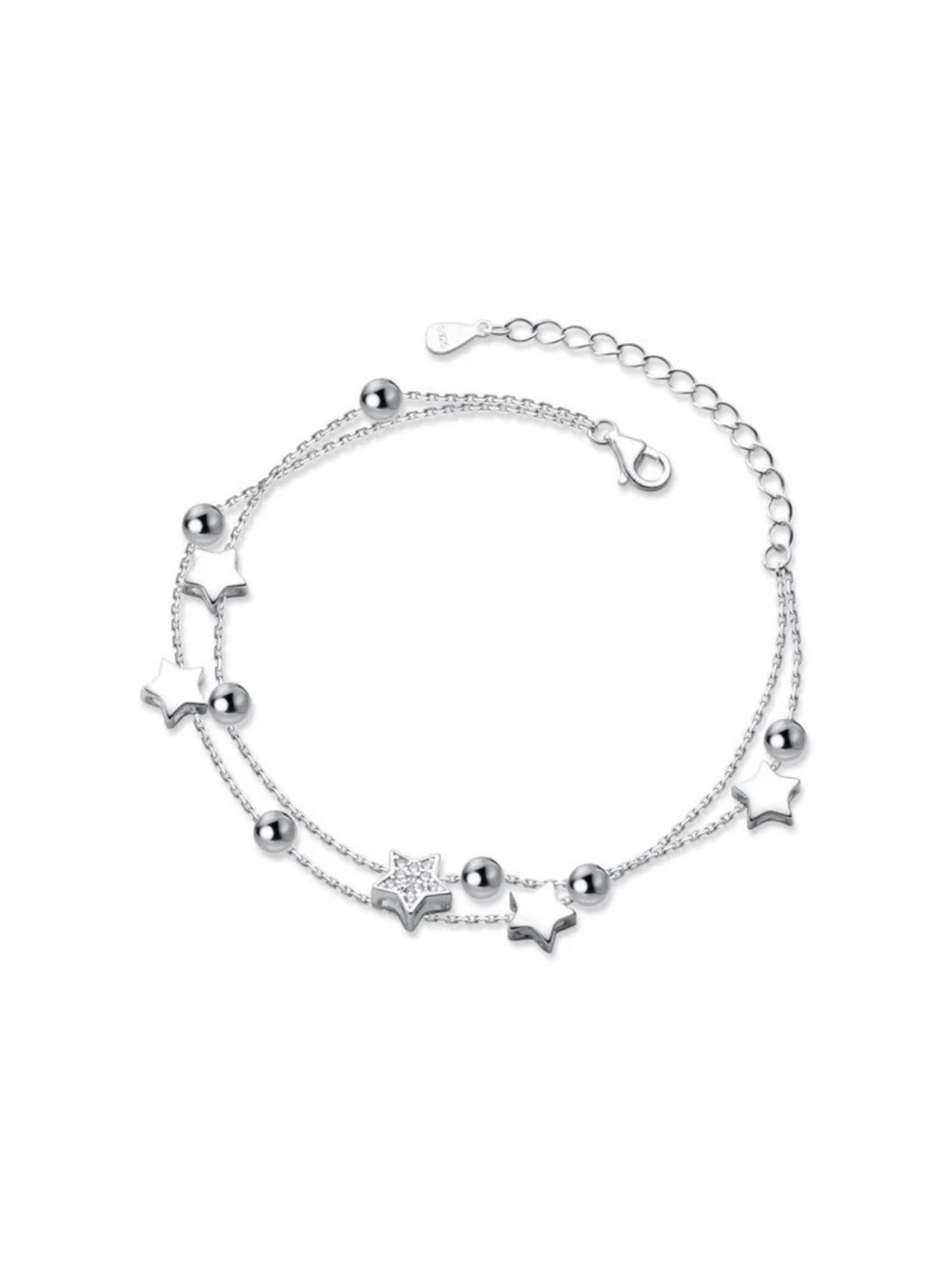 925 Sterling Silver Star Double Chain Bracelet
